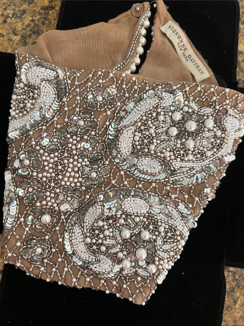 Nicole Miller Embellished Brown Beaded Evening Phone Clutch Case
